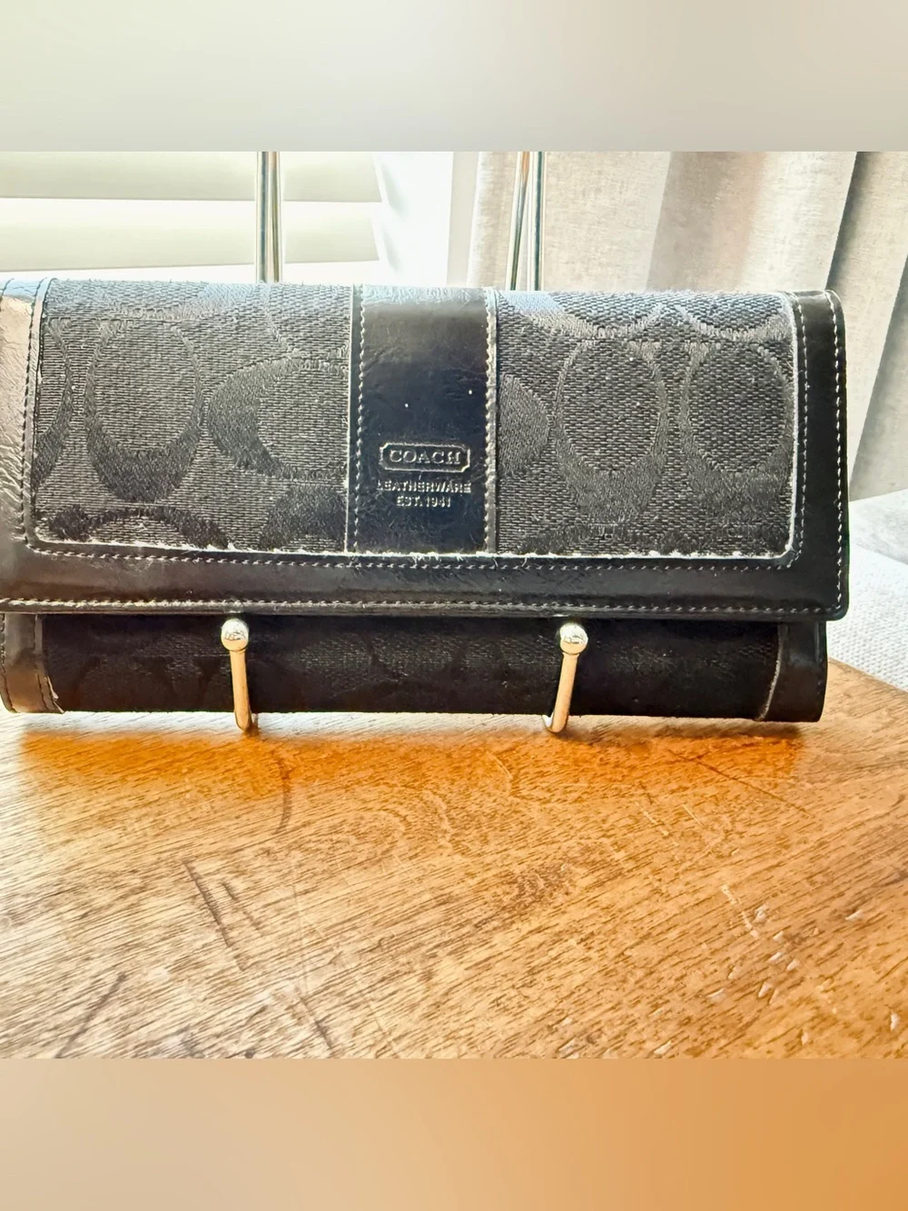 Classic Black Coach Signature Canvas & Leather Checkbook Wallet Set